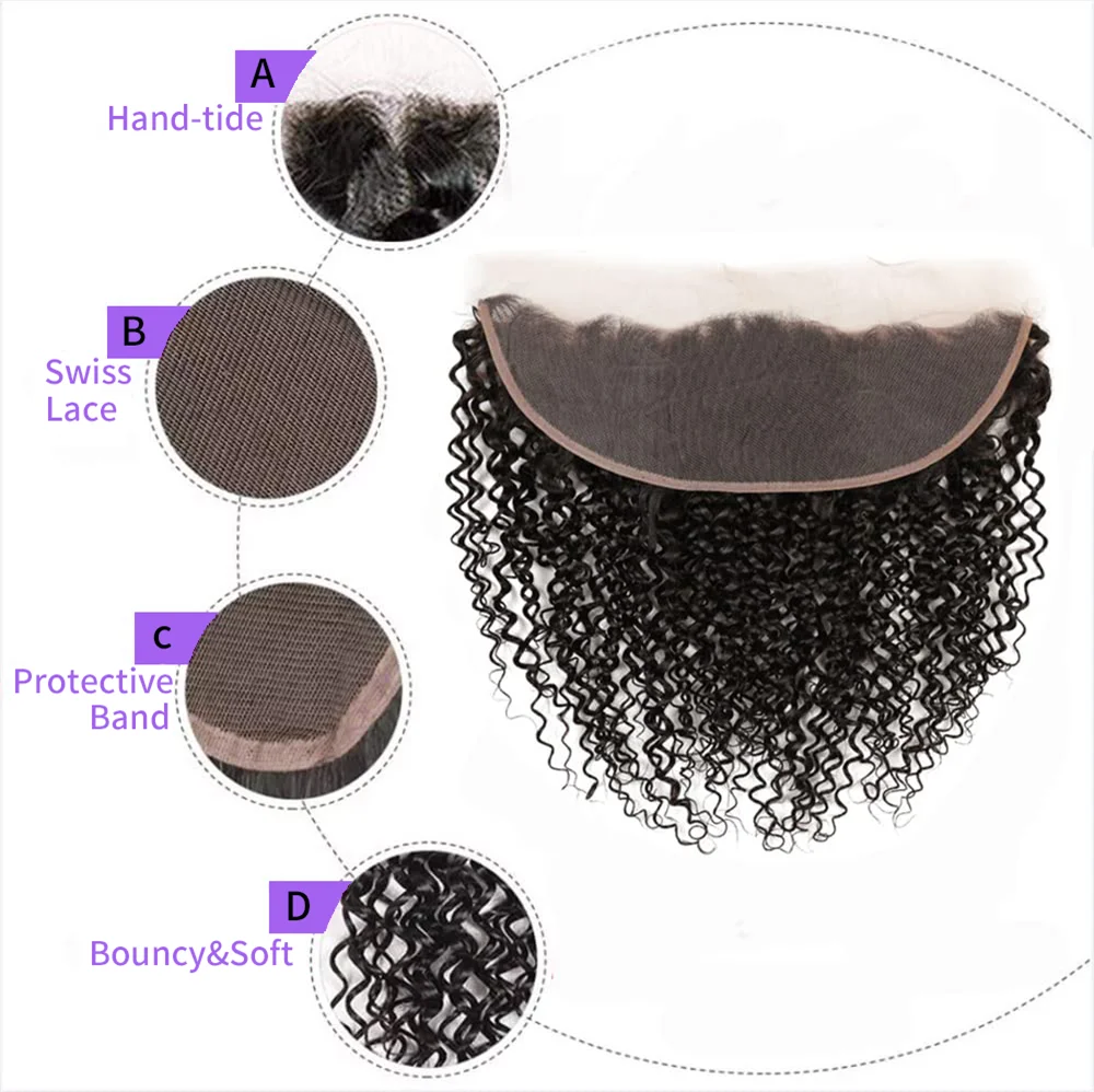 Curly 13x4 Lace Frontal Closure Body Wave Frontal Transparent Lace Frontals With 100% Virgin Hair 100% Human Hair Natural Color