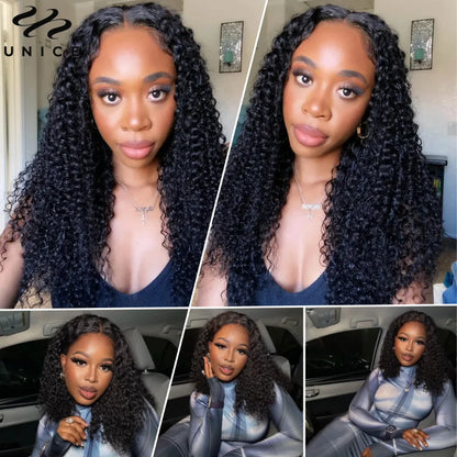 UNice Hair Curly Hair Bundles With 4x4 Closure Natural Color 2/3/4 PCS Human Hair Bundles And Closure Can Make 250% Density Wigs