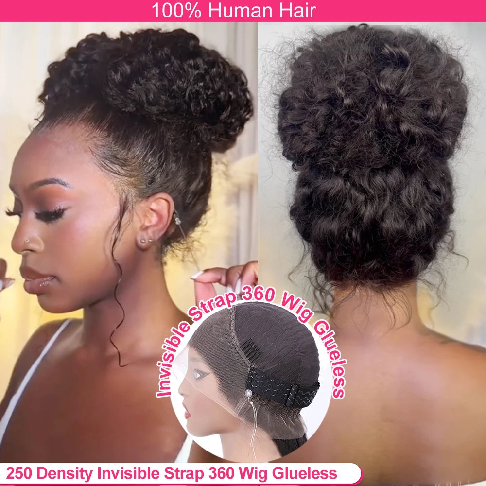 250 Density Invisible Strap 360 HD Full Lace Glueless Wig Deep Wave Frontal Wig Human Hair 30 Inch Water Wave Lace Front Wig