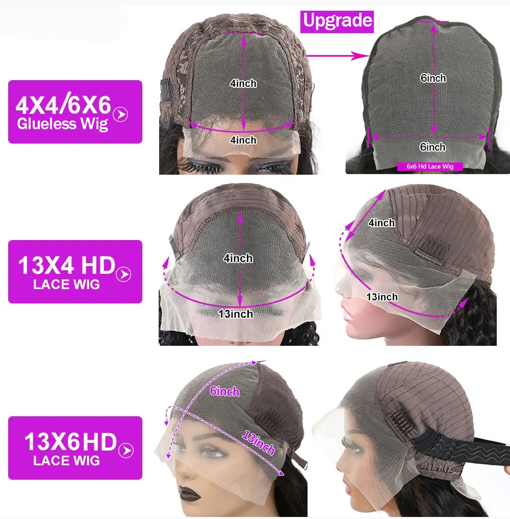 250 Density Invisible Strap 360 HD Full Lace Glueless Wig Deep Wave Frontal Wig Human Hair 30 Inch Water Wave Lace Front Wig