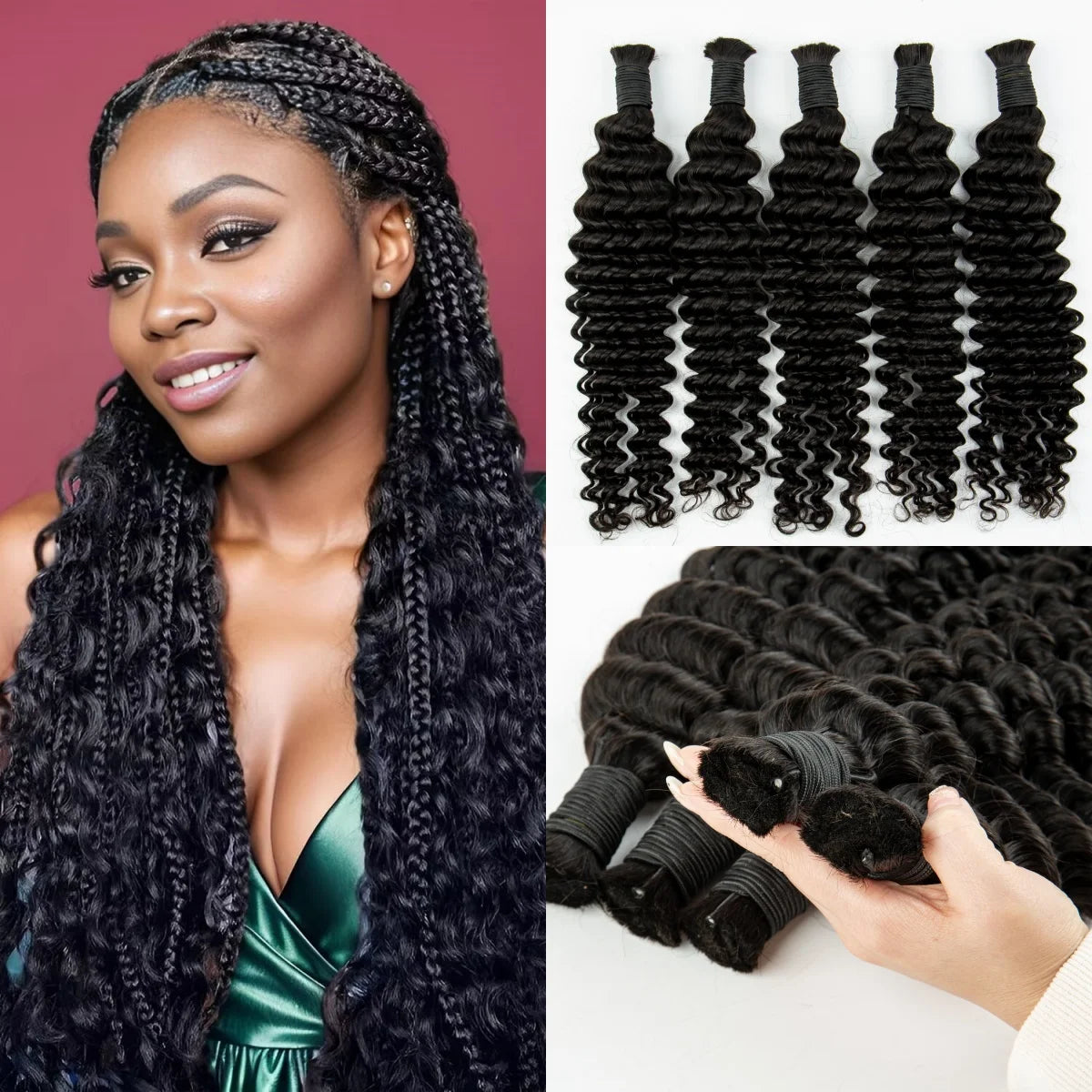 Natural Human Braiding Hair 26 28 Inch Deep Water Wave Bulk Human Hair for Boho Braids No Weft 16A Virgin Curly Hair Extensions
