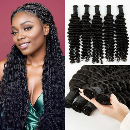 Natural Human Braiding Hair 26 28 Inch Deep Water Wave Bulk Human Hair for Boho Braids No Weft 16A Virgin Curly Hair Extensions