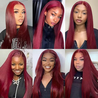 Wine Red #99J Remy Human Hair Weave 16-28 inch Long Silky Straight  Unprocessed Virgin Brazilian Hair Weft Extensions for Women