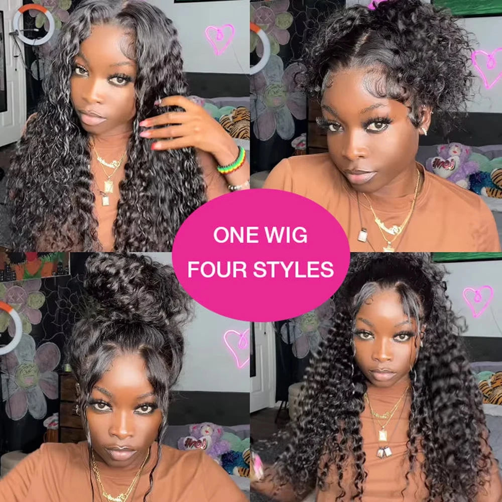 250 Density Invisible Strap 360 HD Full Lace Glueless Wig Deep Wave Frontal Wig Human Hair 30 Inch Water Wave Lace Front Wig