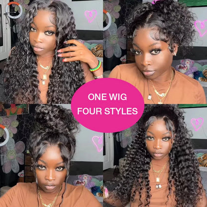 250 Density Invisible Strap 360 HD Full Lace Glueless Wig Deep Wave Frontal Wig Human Hair 30 Inch Water Wave Lace Front Wig