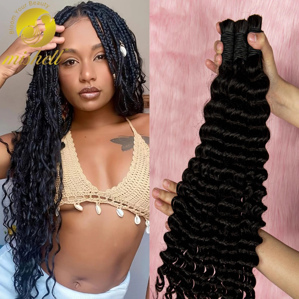 Natural Human Braiding Hair 26 28 Inch Deep Water Wave Bulk Human Hair for Boho Braids No Weft 16A Virgin Curly Hair Extensions