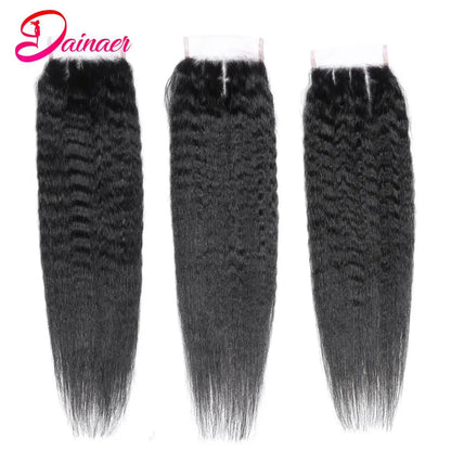 Brazilian Kinky Straight Closure 100% Human Hair Closure Swiss Lace Free Part 12-22Inch Human Hair 4×4 Lace Closure