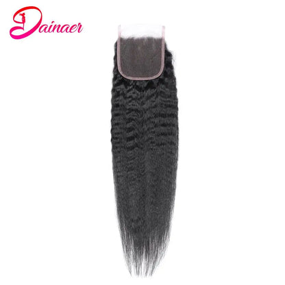 Brazilian Kinky Straight Closure 100% Human Hair Closure Swiss Lace Free Part 12-22Inch Human Hair 4×4 Lace Closure