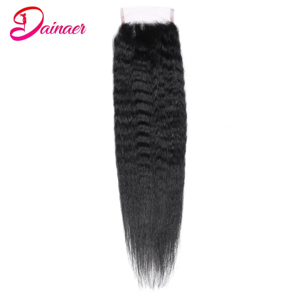 Brazilian Kinky Straight Closure 100% Human Hair Closure Swiss Lace Free Part 12-22Inch Human Hair 4×4 Lace Closure
