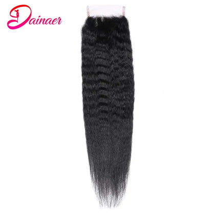 Brazilian Kinky Straight Closure 100% Human Hair Closure Swiss Lace Free Part 12-22Inch Human Hair 4×4 Lace Closure