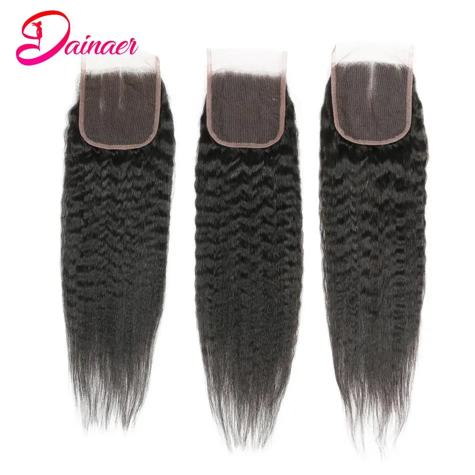 Brazilian Kinky Straight Closure 100% Human Hair Closure Swiss Lace Free Part 12-22Inch Human Hair 4×4 Lace Closure