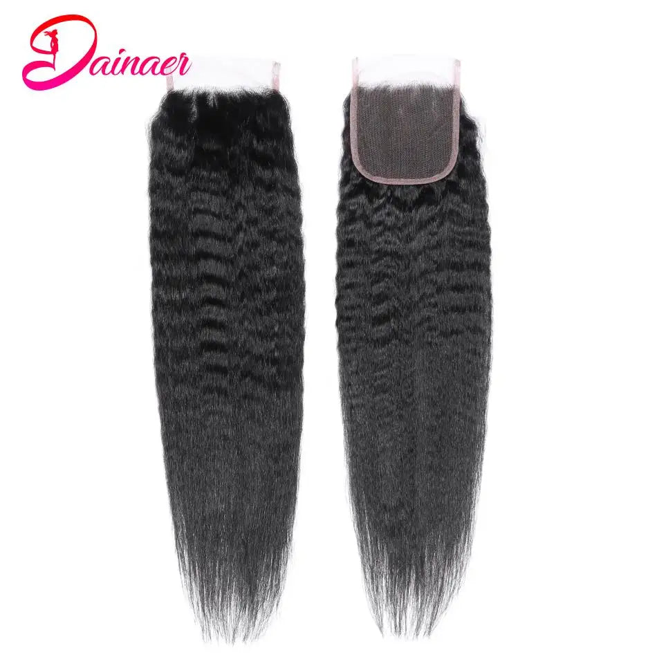 Brazilian Kinky Straight Closure 100% Human Hair Closure Swiss Lace Free Part 12-22Inch Human Hair 4×4 Lace Closure