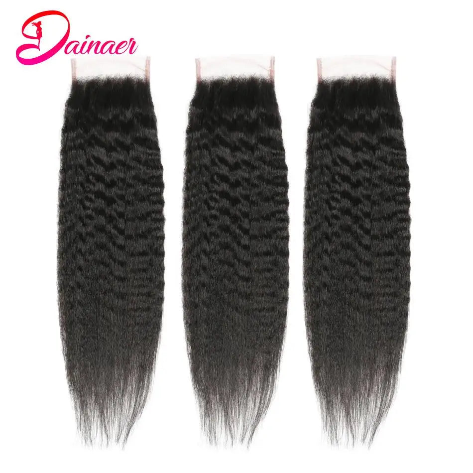 Brazilian Kinky Straight Closure 100% Human Hair Closure Swiss Lace Free Part 12-22Inch Human Hair 4×4 Lace Closure