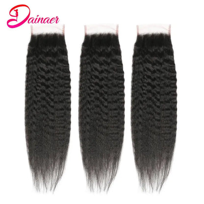 Brazilian Kinky Straight Closure 100% Human Hair Closure Swiss Lace Free Part 12-22Inch Human Hair 4×4 Lace Closure