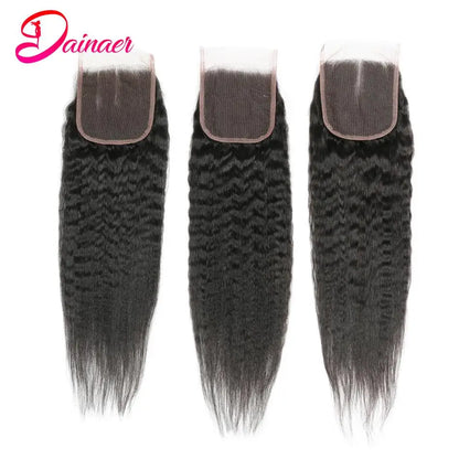 Brazilian Kinky Straight Closure 100% Human Hair Closure Swiss Lace Free Part 12-22Inch Human Hair 4×4 Lace Closure