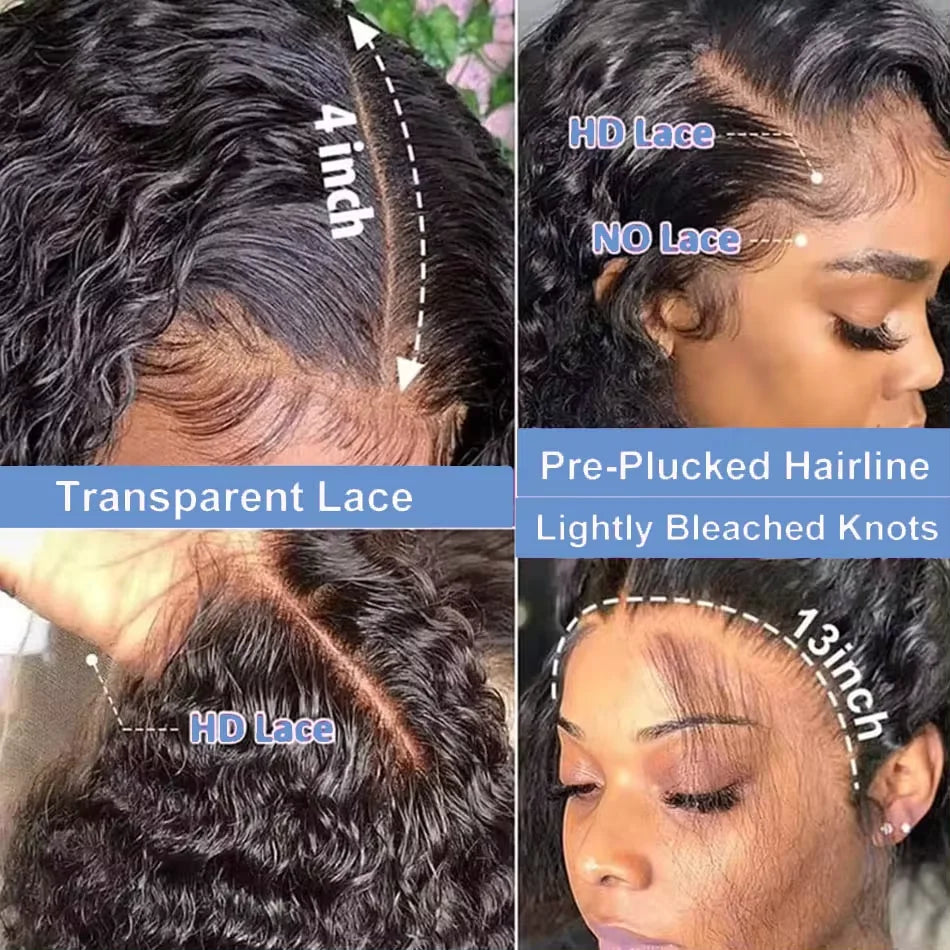 200% Density HD 13x4 Lace Jerry Curly Bob Wig 4x4 Lace Closure Loose Deep Wave Lace Front Human Hair Wig 100% Remy Human Hair