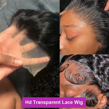 Transparent 250% Density Water Culry 360 Full Lace Frontal Wig Human Hair 40Inch Deep Wave 13x4 13x6 Hd Lace Front Wig For Women