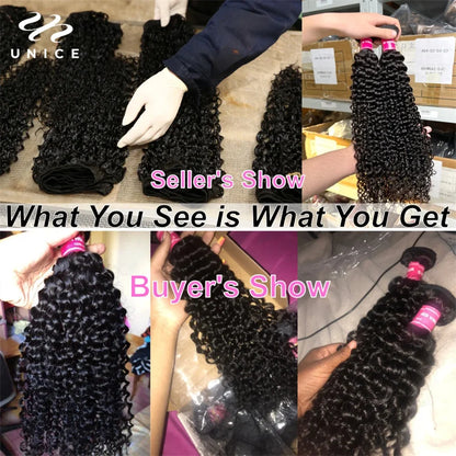 UNice Hair Curly Hair Bundles With 4x4 Closure Natural Color 2/3/4 PCS Human Hair Bundles And Closure Can Make 250% Density Wigs