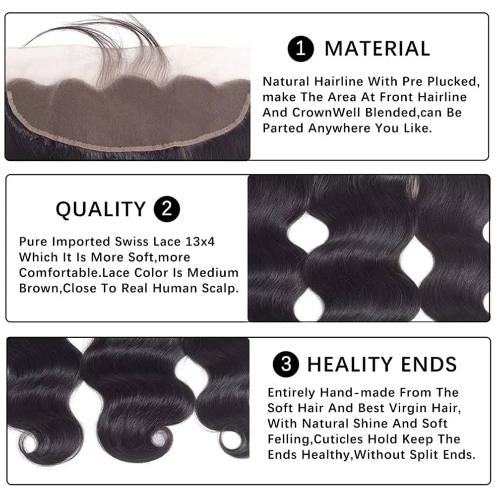 13x4 Lace Frontal Closure Body Wave Frontal Transparent Lace Frontals With 100% virgin Hair 100% Human Hair Natural Color Wigs