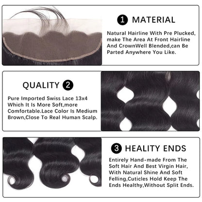 13x4 Lace Frontal Closure Body Wave Frontal Transparent Lace Frontals With 100% virgin Hair 100% Human Hair Natural Color Wigs