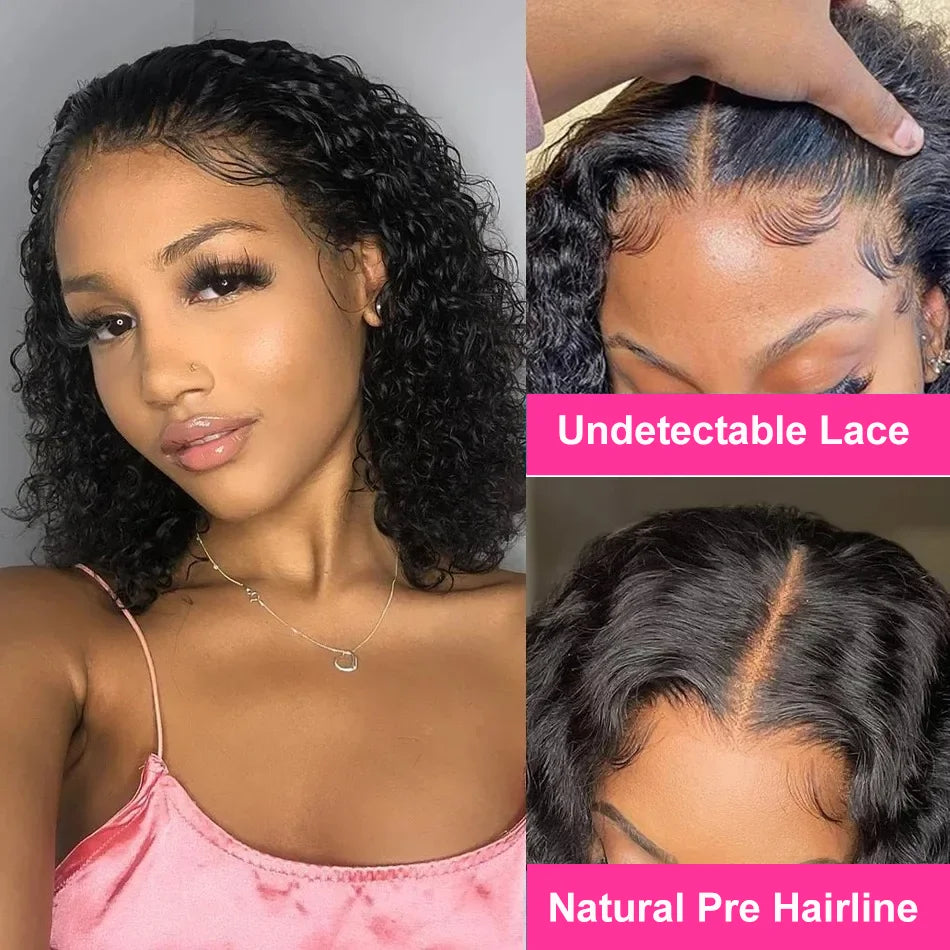 Brazilian 13x4 Glueless Curly Lace Front Wig Short Bob Frontal Wig Deep Water Wave 13X6 Hd Lace Frontal Human Hair Wig For Women