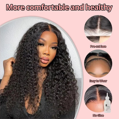 Snwprin 360 HD Full Lace Curly Human Hair Wigs Preplucked 13x6 Lace Frontal Wig Deep Wave Glueless Human Hair Ready To Wear 30In