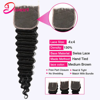 Deep Wave 4x4 Lace Closure 100% Human Hair Closure Soft Remy Hair Brazilian Deep Wave Closure Human Hair Pre Plucked