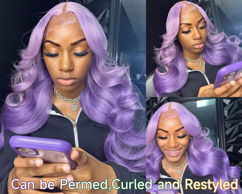 13x6 Purple Lace Front Human Hair Wig Brazilian 613 Blonde Lace Frontal Wig Pre Plucked Long Straight Lavender Colored Lace Wigs