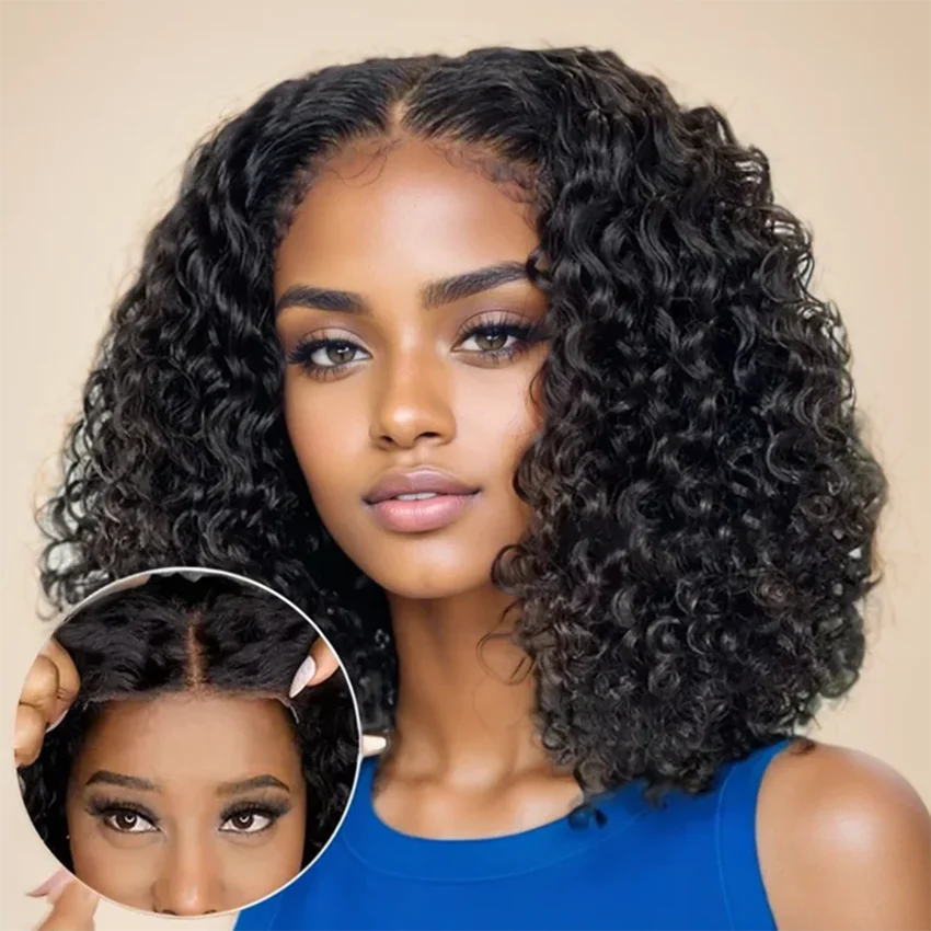 Brazilian 13x4 Glueless Curly Lace Front Wig Short Bob Frontal Wig Deep Water Wave 13X6 Hd Lace Frontal Human Hair Wig For Women