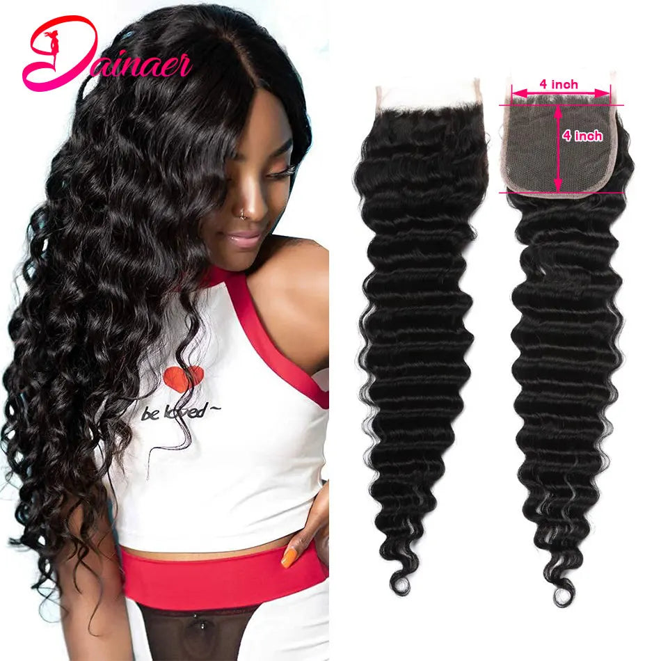 Deep Wave 4x4 Lace Closure 100% Human Hair Closure Soft Remy Hair Brazilian Deep Wave Closure Human Hair Pre Plucked