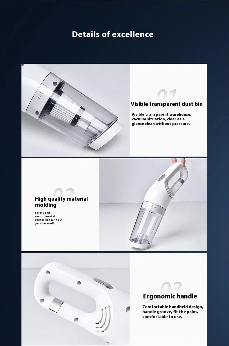 Handheld USB Charging Portable Home Car Wireless Cleaning Vacuum Cleaner, High-power Suitable For Dust And Pet Hair