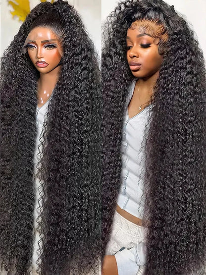 Transparent 250% Density Water Culry 360 Full Lace Frontal Wig Human Hair 40Inch Deep Wave 13x4 13x6 Hd Lace Front Wig For Women