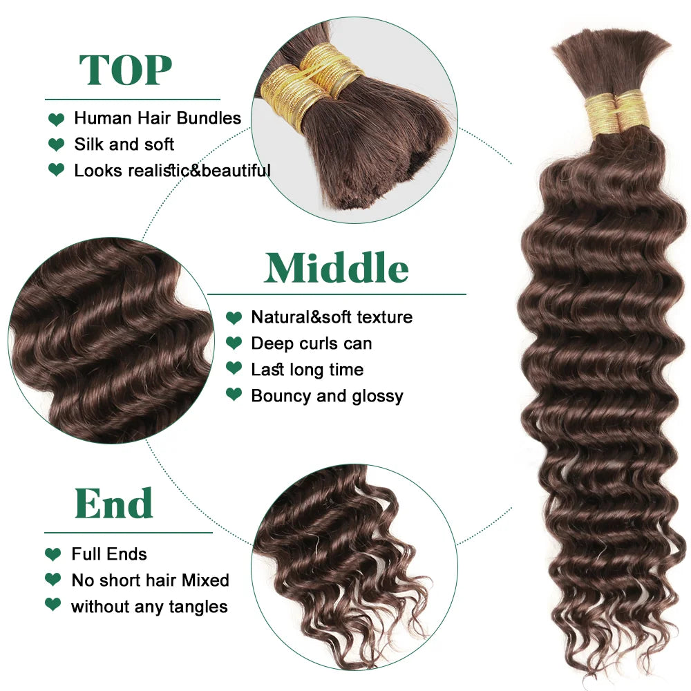 Deep Wave Bulk Human Hair for Braiding No Weft Human Braiding Hair For Boho Braids Brazilian Virgin Human Hair Extensions 33#