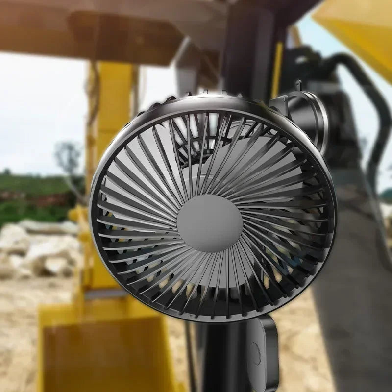 Car Fan 12V-24V Large Wind Three Speed Control Light and Portable Suction Cup Single Head Portable USB  Rechargeable 360 Degree