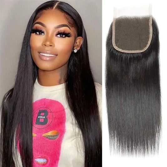 YEORING Store Straight Human Hair 4×4 Lace Skin Melt Transparent Closure Lace Swiss Closure 100% Human Hair Remy Brazilian Hairs