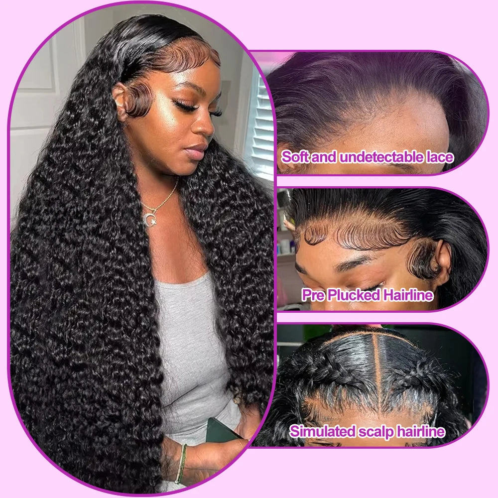 Transparent 250% Density Water Culry 360 Full Lace Frontal Wig Human Hair 40Inch Deep Wave 13x4 13x6 Hd Lace Front Wig For Women