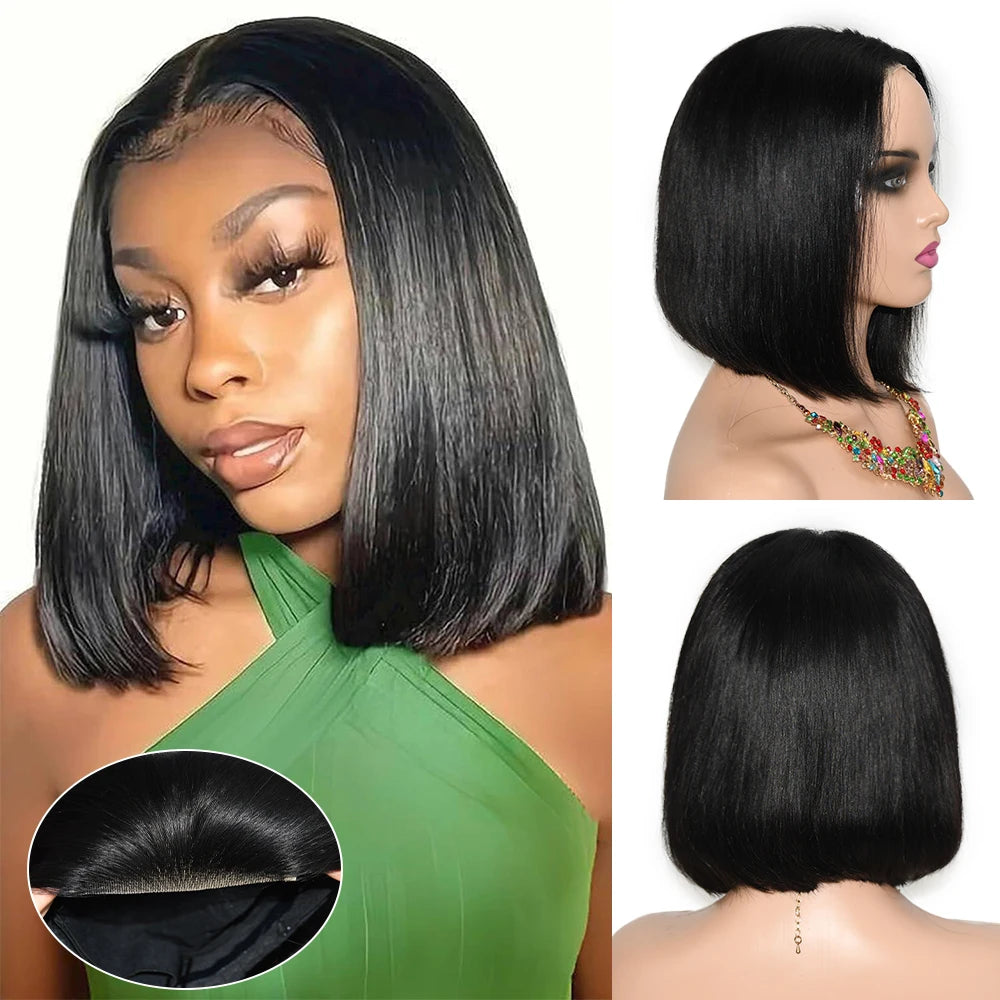 Straight Glueless Wig Human Hair Ready To Wear Short Bob Wigs For Women Transparent Pre Cut 4x4 Human Hair Wigs Bleached Knots