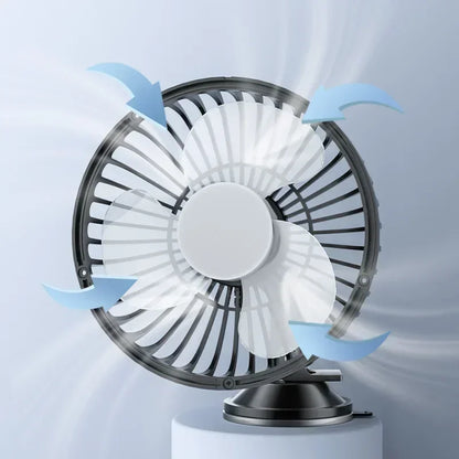 Car Fan 12V-24V Large Wind Three Speed Control Light and Portable Suction Cup Single Head Portable USB  Rechargeable 360 Degree
