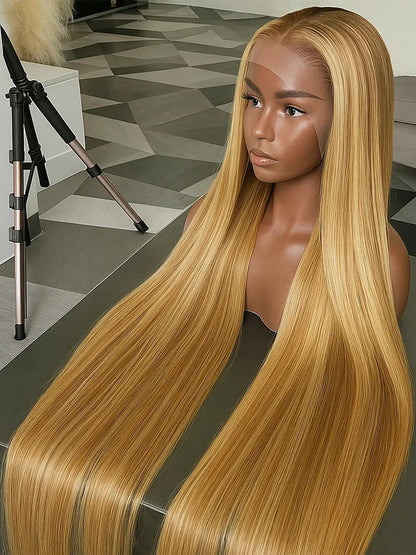 P4/27 Highlight Bone Straight 13x4 HD Lace Frontal Wigs Human Hair Brazilian Ombre Honey Blonde Colored Human Hair Wig For Women