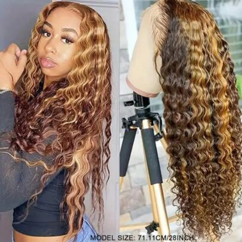 16 inch P4/27 curly Wave Highlighted bob Human Hair wigs 5x5 Honey Brown Curly Hair wave glueless wigs human hair for women
