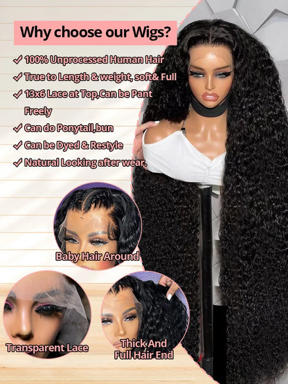 Snwprin 360 HD Full Lace Curly Human Hair Wigs Preplucked 13x6 Lace Frontal Wig Deep Wave Glueless Human Hair Ready To Wear 30In
