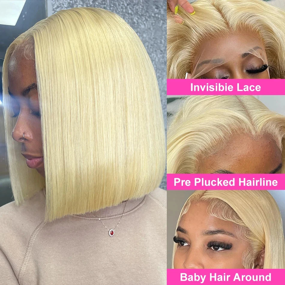 Short Straight Bob Wig Human Hair Wigs Blonde 613 Colored Lace Front Human Hair Wigs 13x4 Lace Frontal Human Hair Wig For Women