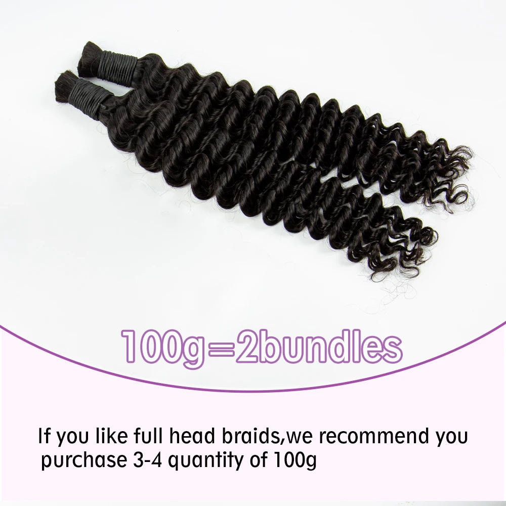 Natural Human Braiding Hair 26 28 Inch Deep Water Wave Bulk Human Hair for Boho Braids No Weft 16A Virgin Curly Hair Extensions