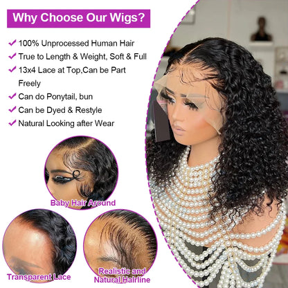 Brazilian 13x4 Glueless Curly Lace Front Wig Short Bob Frontal Wig Deep Water Wave 13X6 Hd Lace Frontal Human Hair Wig For Women
