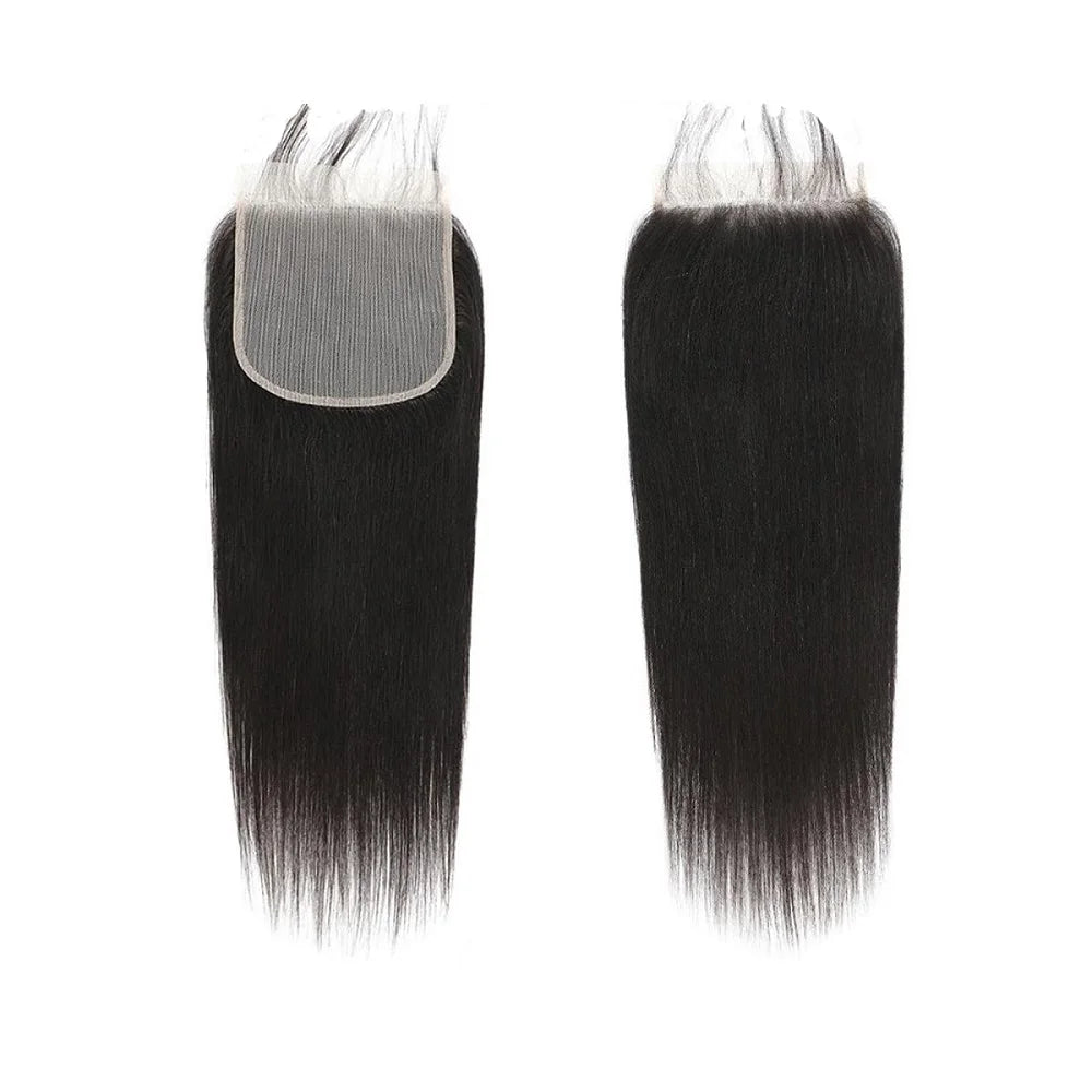 YEORING Straight Human Hair Bundles With 6×6 HD Lace Closure Bundles 100% Human Hair Extensions Brazilian Weave Raw Hair Natural