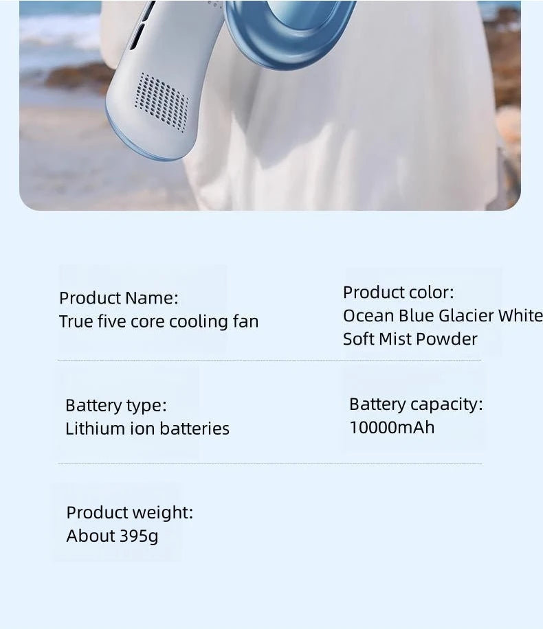 Portable Neck Fan 10000mAh Rechargeable Fan Mini 3-Speeds Large Wind Outdoor Silent Electric Ventilador for Home Camping Outdoor