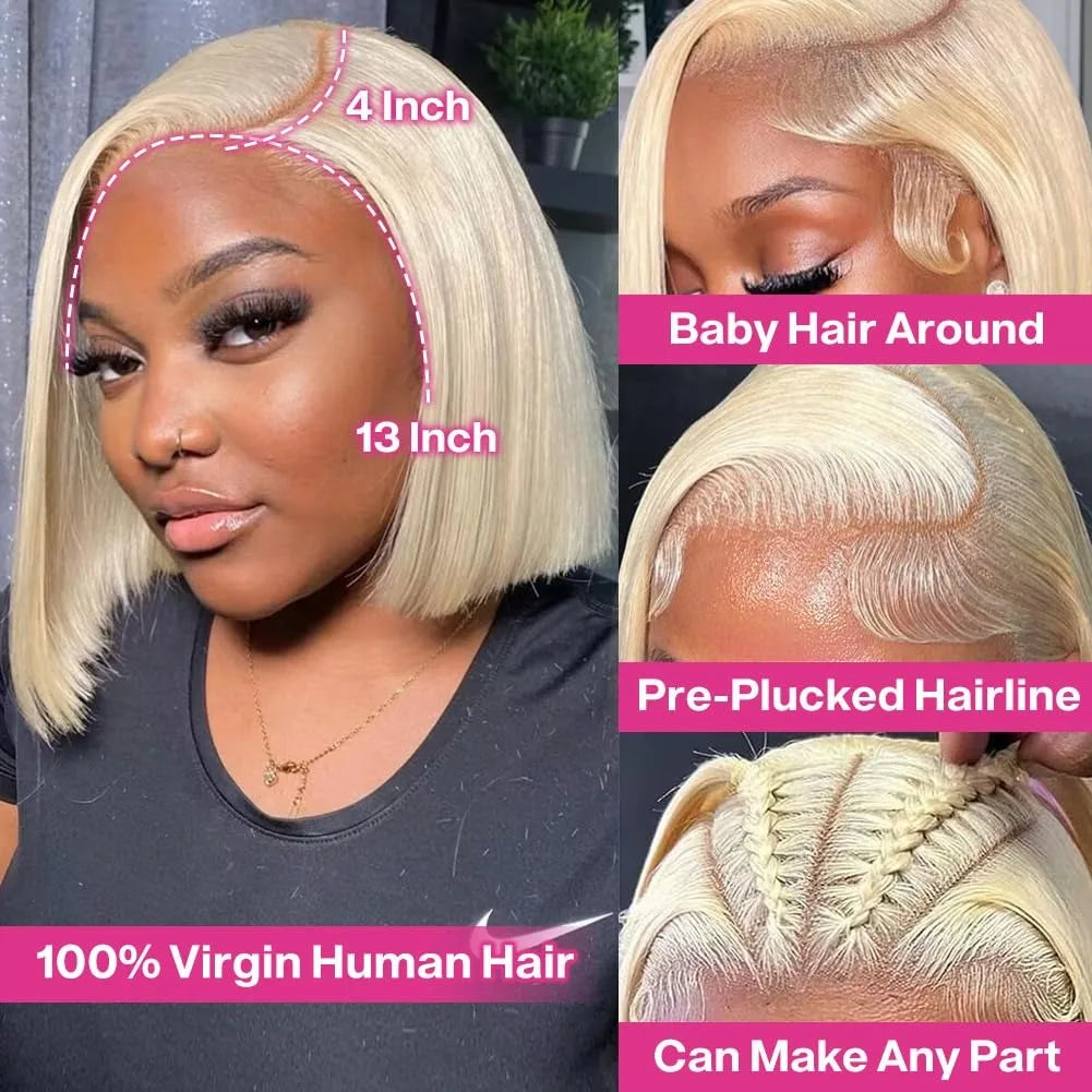 Short Straight Bob Wig Human Hair Wigs Blonde 613 Colored Lace Front Human Hair Wigs 13x4 Lace Frontal Human Hair Wig For Women