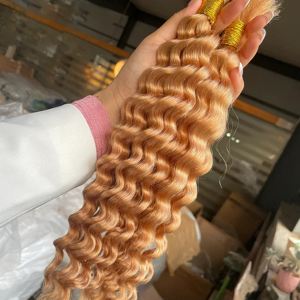 Bulk Human Hair Deep Wave For Braiding Deep Curly No Weft Brazilian Remy Hair Extensions 100 Grams Colored Grey/Ginger/Brown