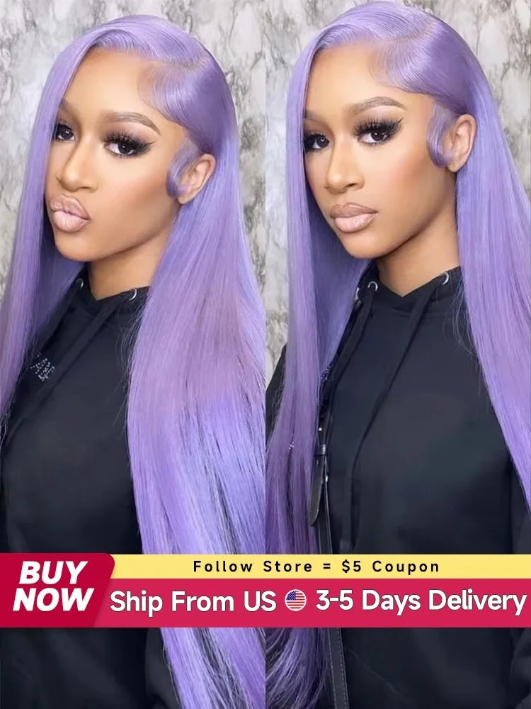 13x6 Purple Lace Front Human Hair Wig Brazilian 613 Blonde Lace Frontal Wig Pre Plucked Long Straight Lavender Colored Lace Wigs
