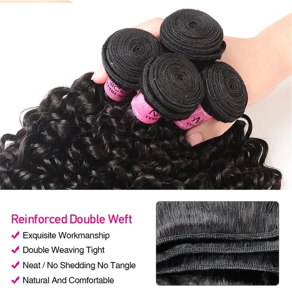 UNice Hair Curly Hair Bundles With 4x4 Closure Natural Color 2/3/4 PCS Human Hair Bundles And Closure Can Make 250% Density Wigs